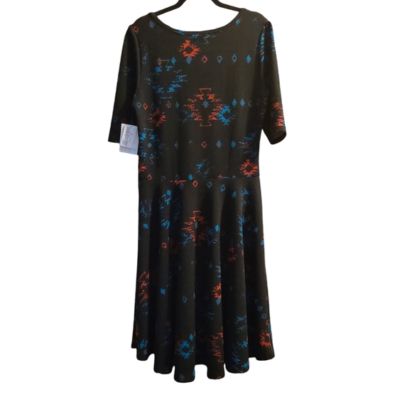 LLR Lularoe Nicole Fit & Flare Black Tribal Aztec Southwestern Plus Sz 2XL NWT - Picture 2 of 7